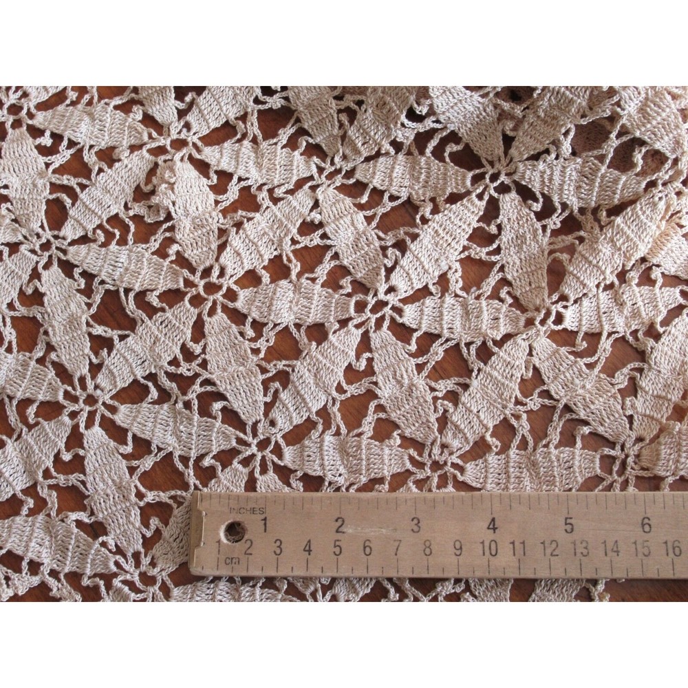 Vintage Handmade Beige CROCHET LACE TABLECLOTH Coverlet Bed Topper 59"x79" - Picture 11 of 14